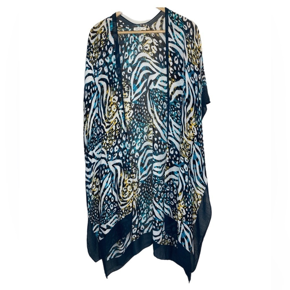 Moss Rose yellow & blue kimono beach coverup